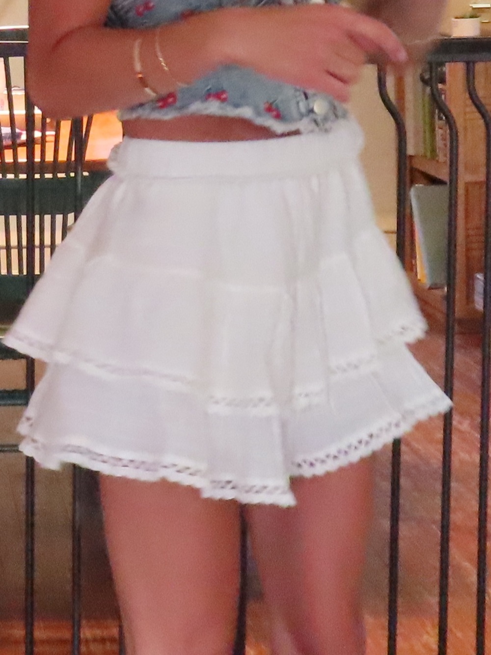 Women's White Tiered Lace Mini Skirt - Lightweight Summer Skirt